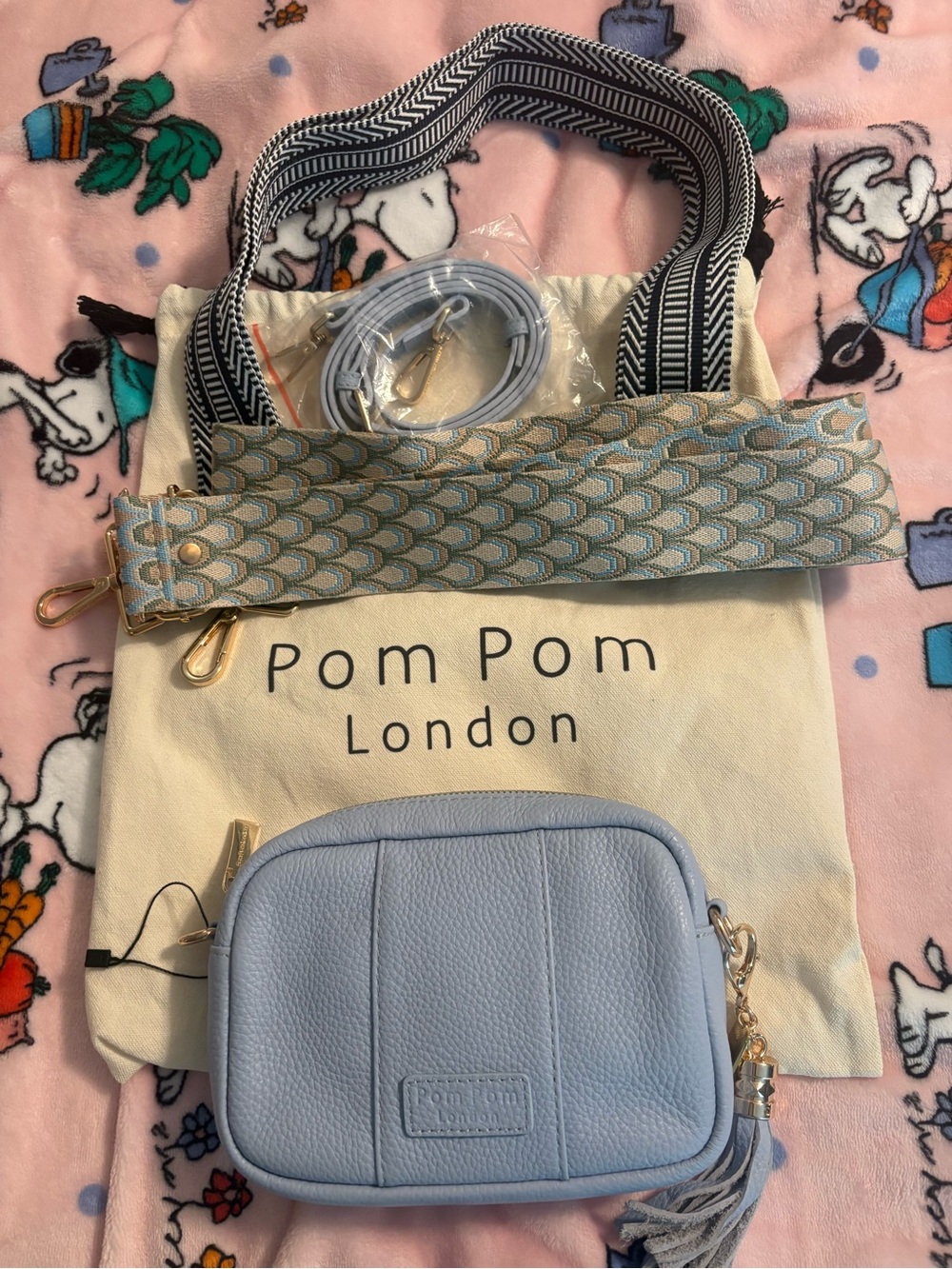 Pom Pom London Light Blue Leather Crossbody Bag with Tassel city mini crossbody